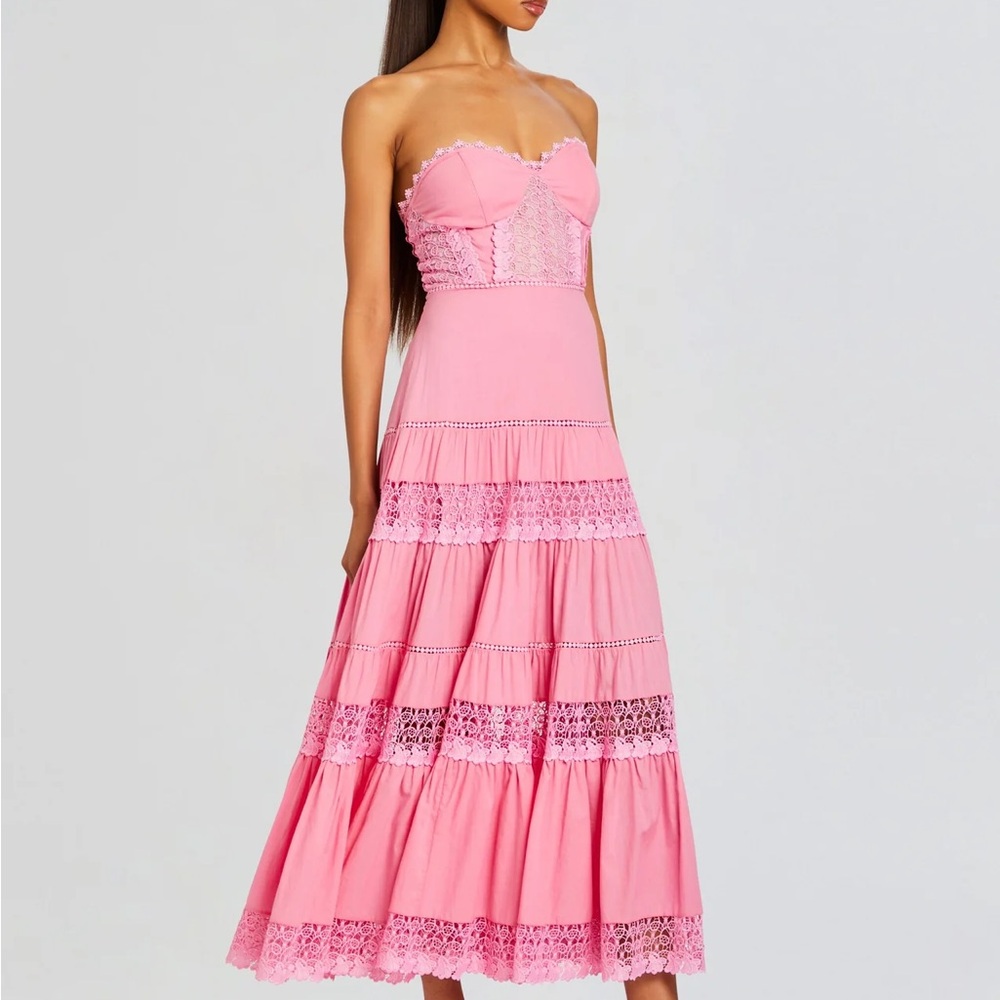 NWT Charo Ruiz Monnet Strapless Pink Lace-Trim Midi Dress large